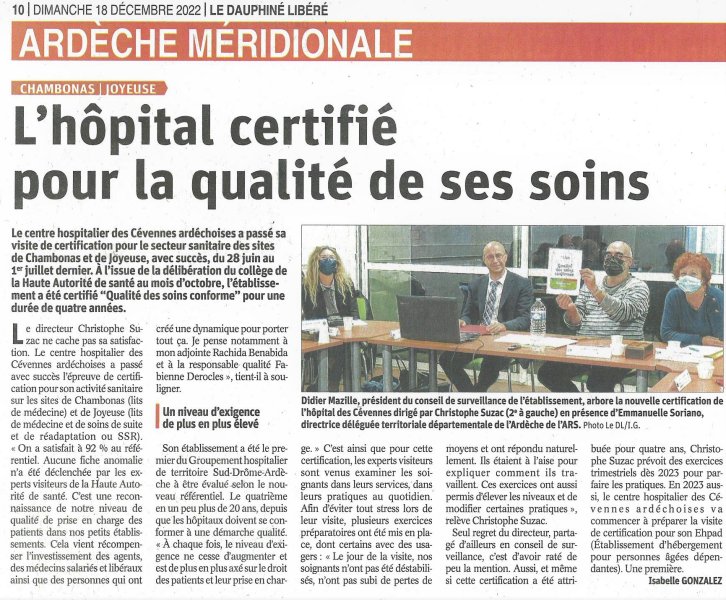 Certification du CHCA